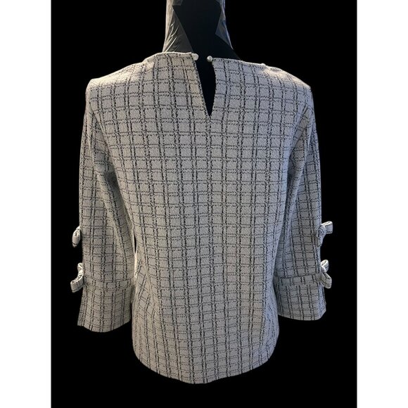 KARL LAGERFELD Womens Plaid Textured Top With Bow Sleeve OFFICE - Picture 3 of 7